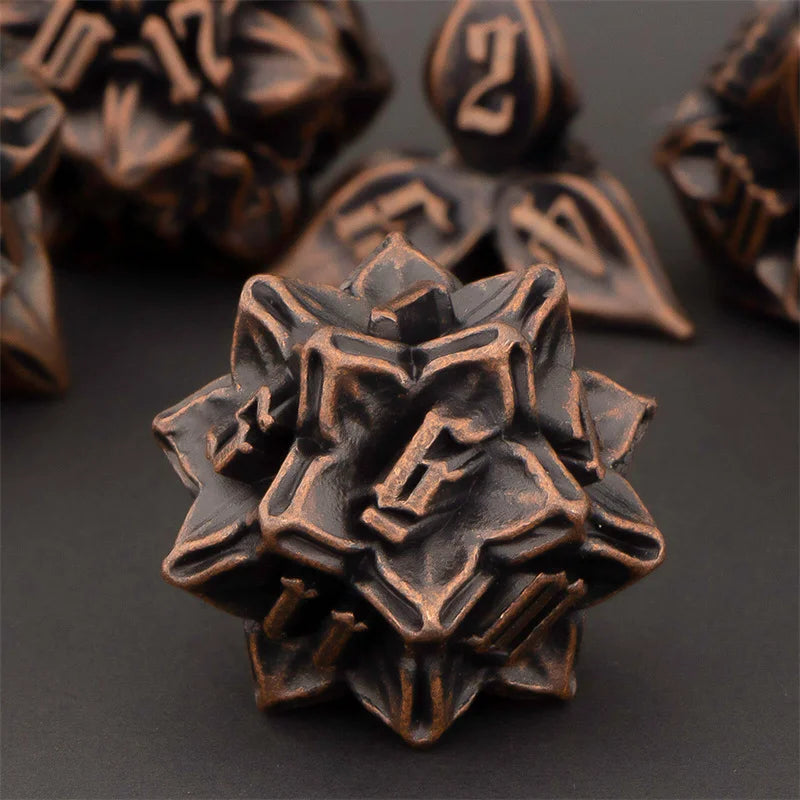 KERWELLSI Leaves Flowers DND Metal Dice Set RPG Role Playing Game Dice, RPG Polyhedral Roll D&D Dice Set D20 D12 D10 D8 D6 D4