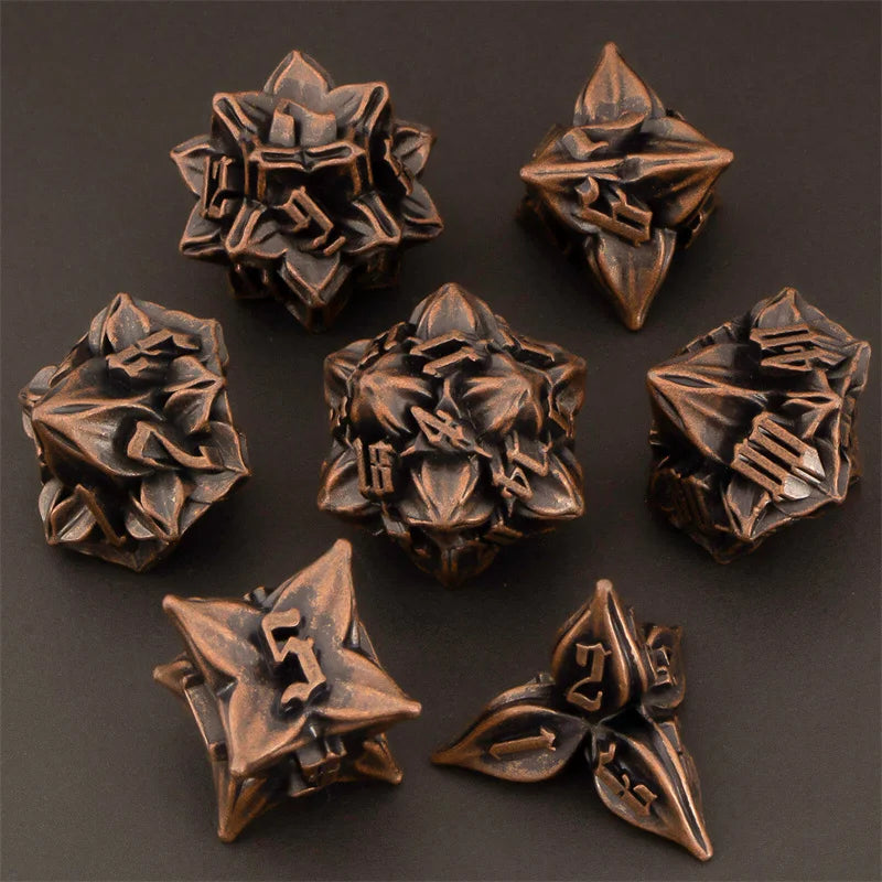 KERWELLSI Leaves Flowers DND Metal Dice Set RPG Role Playing Game Dice, RPG Polyhedral Roll D&D Dice Set D20 D12 D10 D8 D6 D4