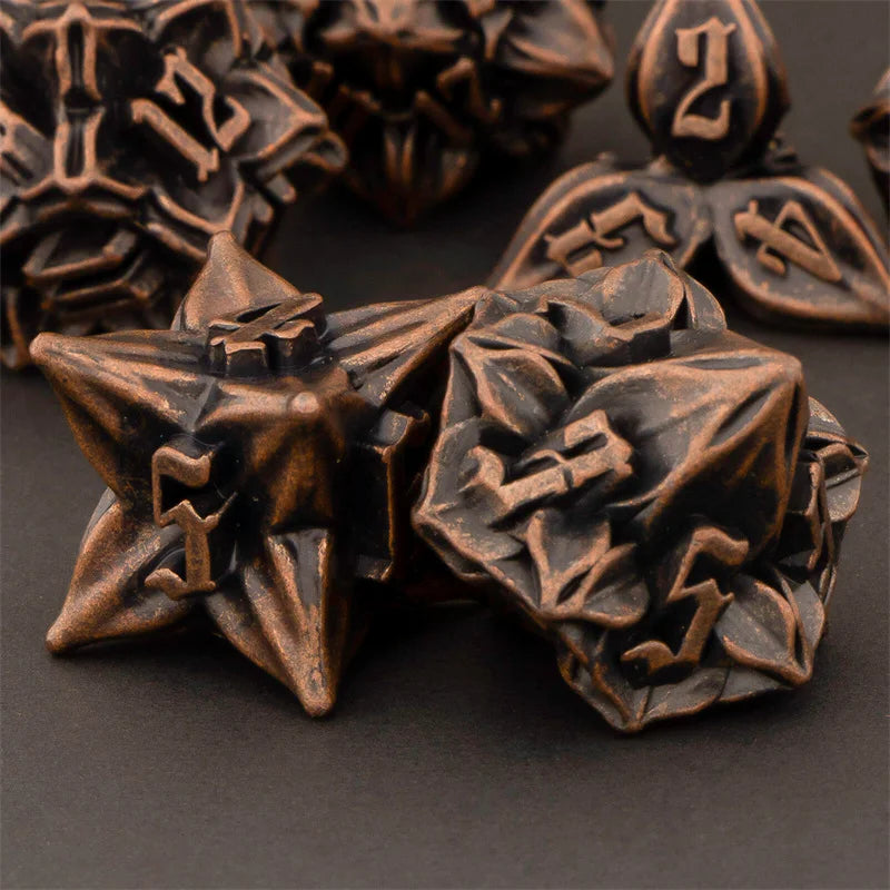 KERWELLSI Leaves Flowers DND Metal Dice Set RPG Role Playing Game Dice, RPG Polyhedral Roll D&D Dice Set D20 D12 D10 D8 D6 D4