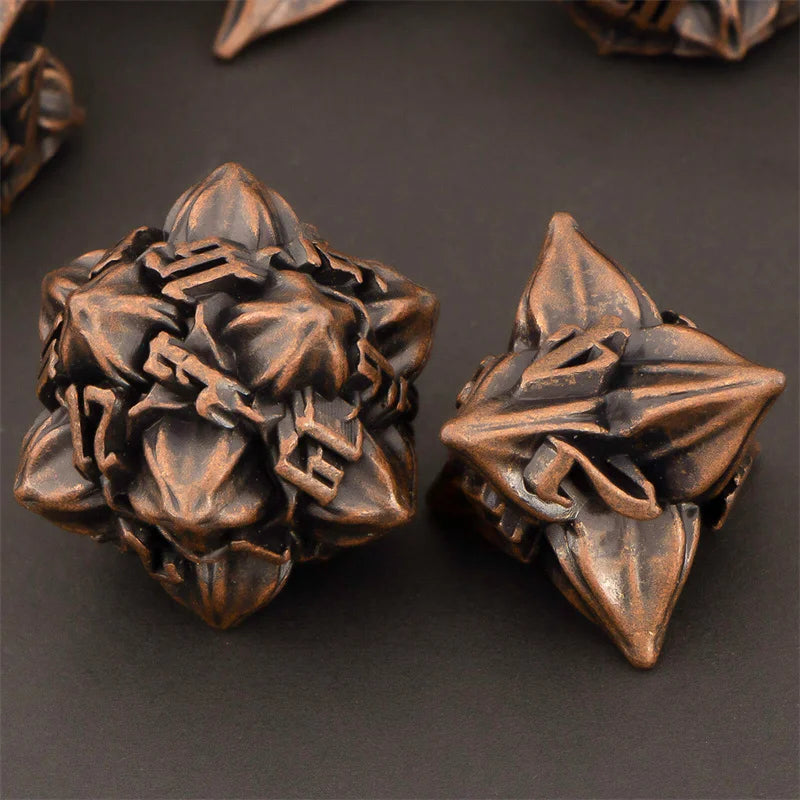 KERWELLSI Leaves Flowers DND Metal Dice Set RPG Role Playing Game Dice, RPG Polyhedral Roll D&D Dice Set D20 D12 D10 D8 D6 D4