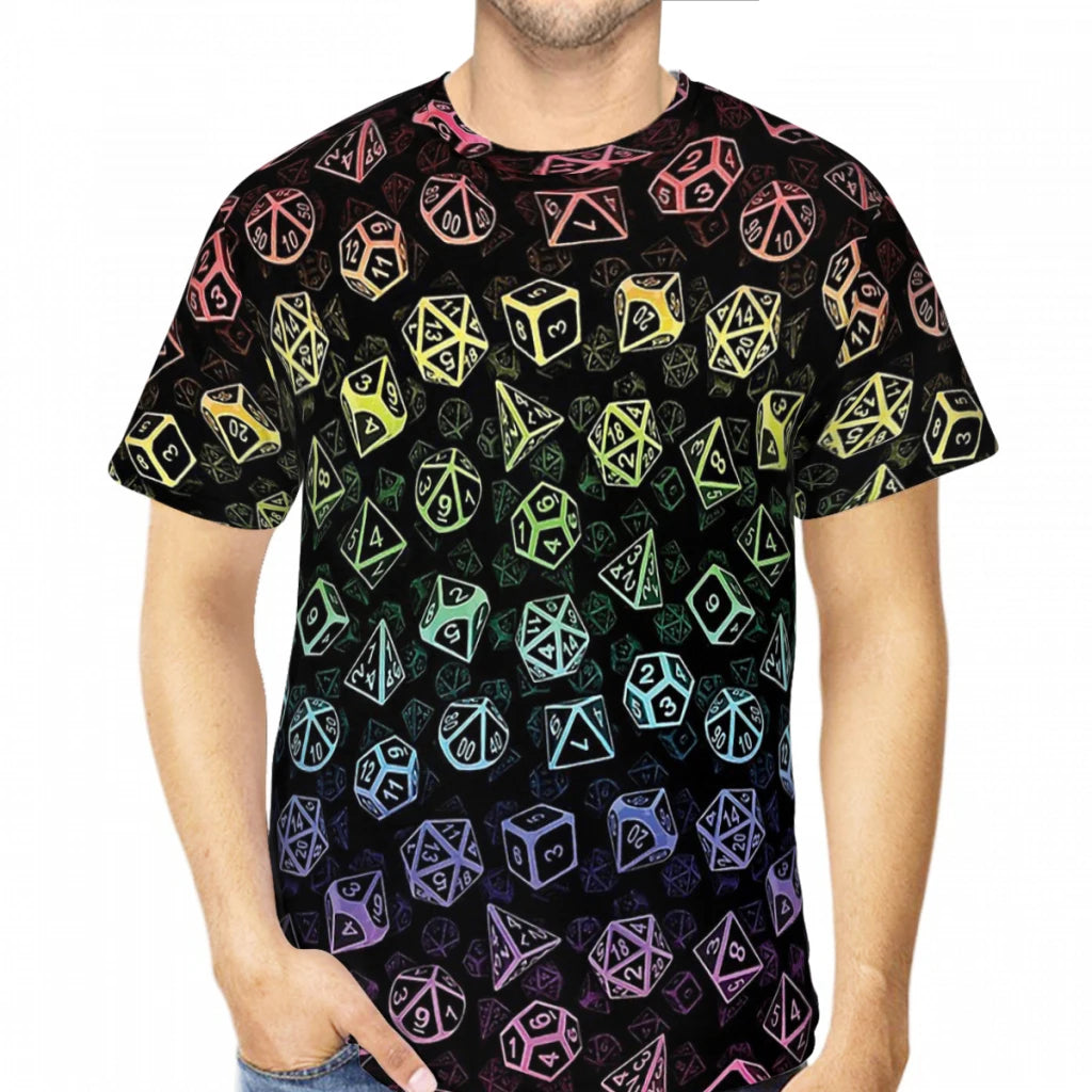 Polyhedral Dice Set Pattern Rainbow T-Shirt