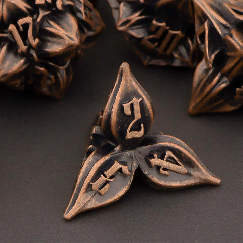 KERWELLSI Leaves Flowers DND Metal Dice Set RPG Role Playing Game Dice, RPG Polyhedral Roll D&D Dice Set D20 D12 D10 D8 D6 D4