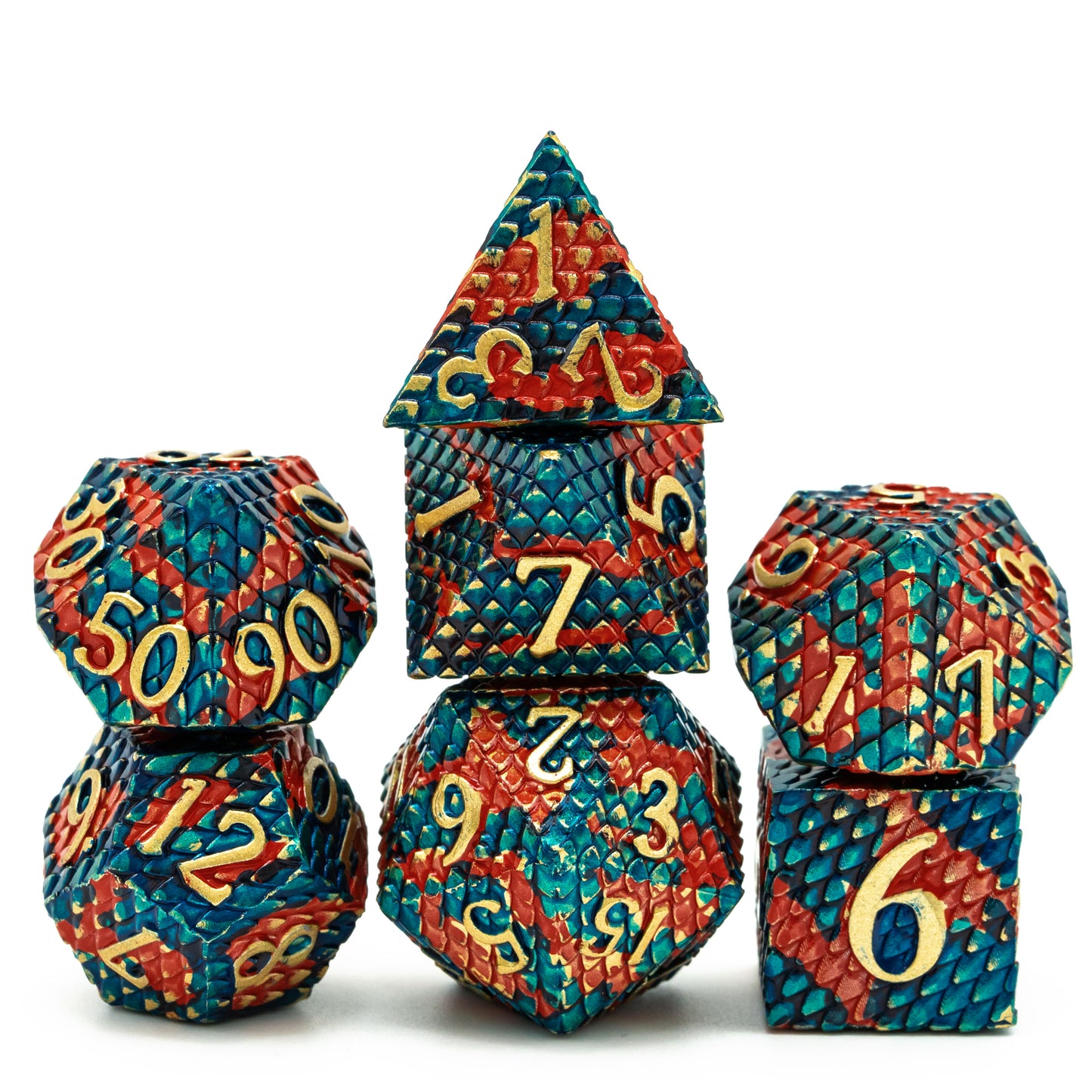 Cusdie Metal Dragon scale 7pc Polyhedral Dice set