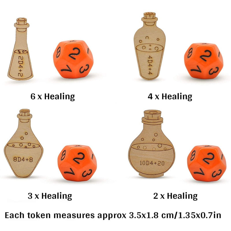 Healing Potion Tokens Set of 21 Wood Laser Cut and Etched