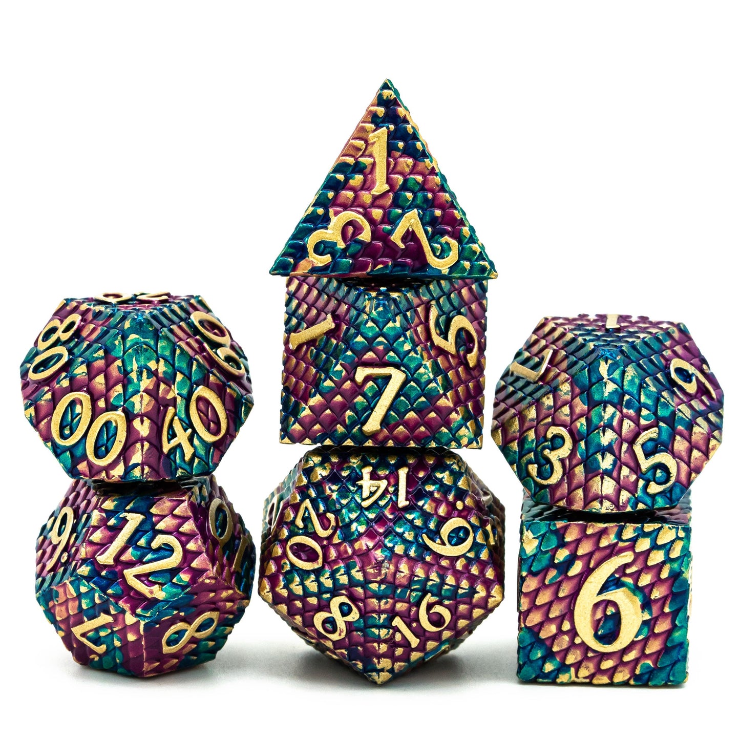 Cusdie Metal Dragon scale 7pc Polyhedral Dice set