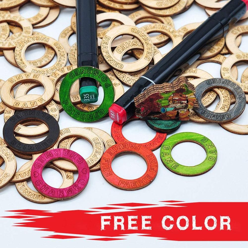 96 PCS Wooden Ring Status Effect Markers in 29 Conditions