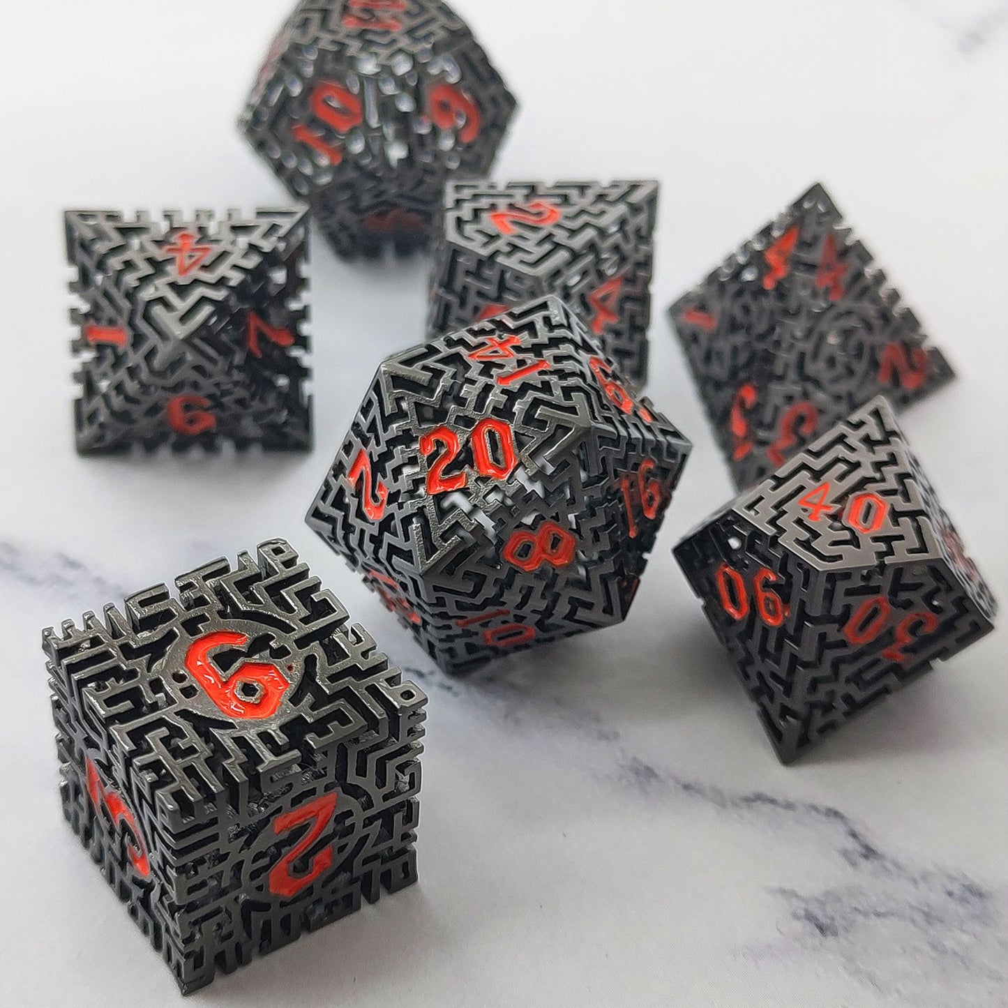 Labyrinth Hollow Metal 7pc Polyhedral Dice set