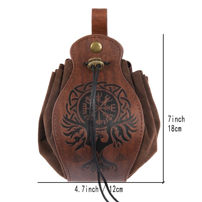 Artificial Leather Dice Bag Tray Design Viking Style Vintage Medieval Drawstring Pouch For D&amp;D Role Playing RPG Game Coin Purse