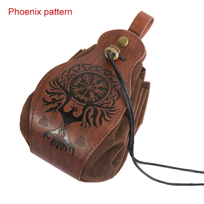 Artificial Leather Dice Bag Tray Design Viking Style Vintage Medieval Drawstring Pouch For D&amp;D Role Playing RPG Game Coin Purse