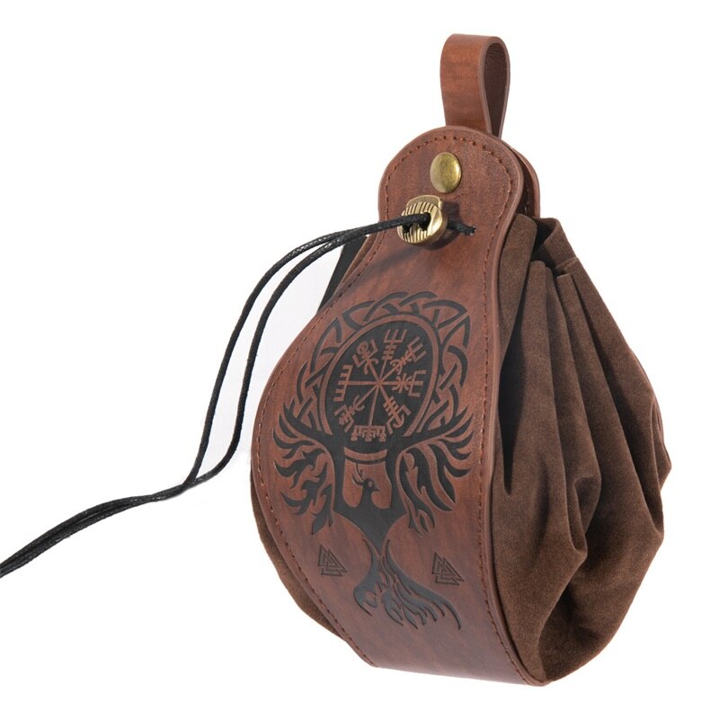 Artificial Leather Dice Bag Tray Design Viking Style Vintage Medieval Drawstring Pouch For D&amp;D Role Playing RPG Game Coin Purse