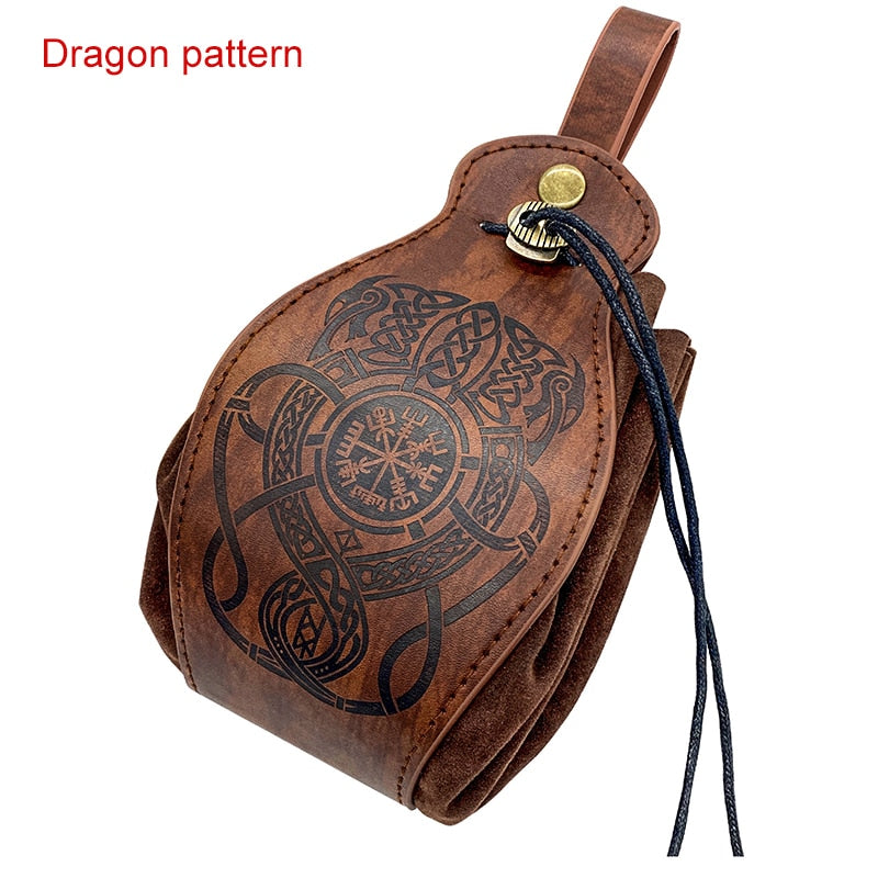 Artificial Leather Dice Bag Tray Design Viking Style Vintage Medieval Drawstring Pouch For D&amp;D Role Playing RPG Game Coin Purse