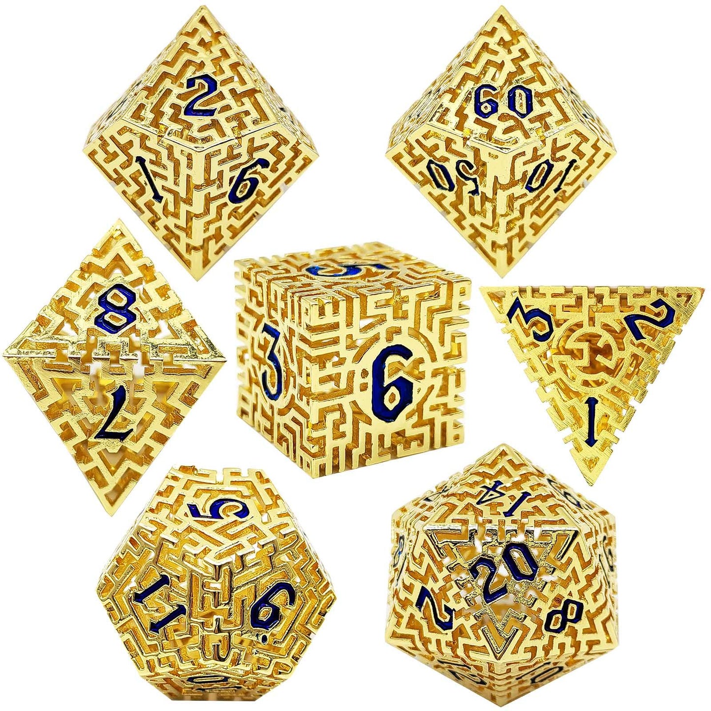 Labyrinth Hollow Metal 7pc Polyhedral Dice set