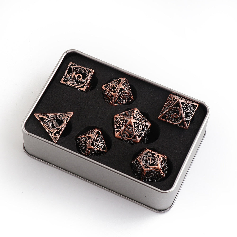 Hollow Metal Dragon 7pc Polyhedral Dice Set