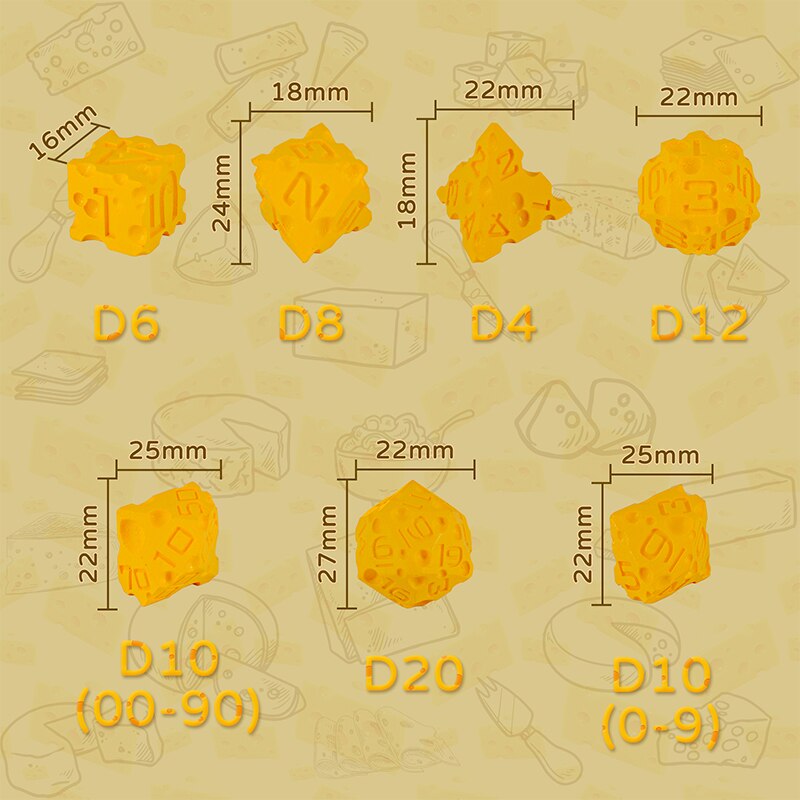 The Big Cheese Dice 3D Printed 7PCS Polyhedral dice set