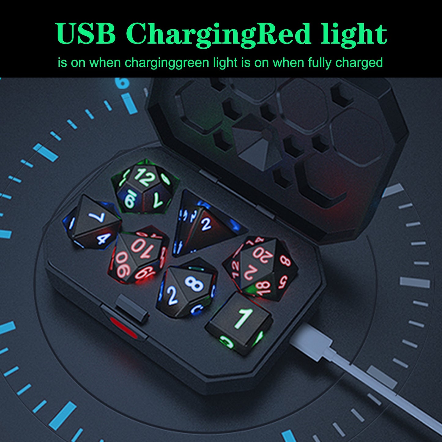 7pcs Light up Polyhedral Dice Set/w Charging Box