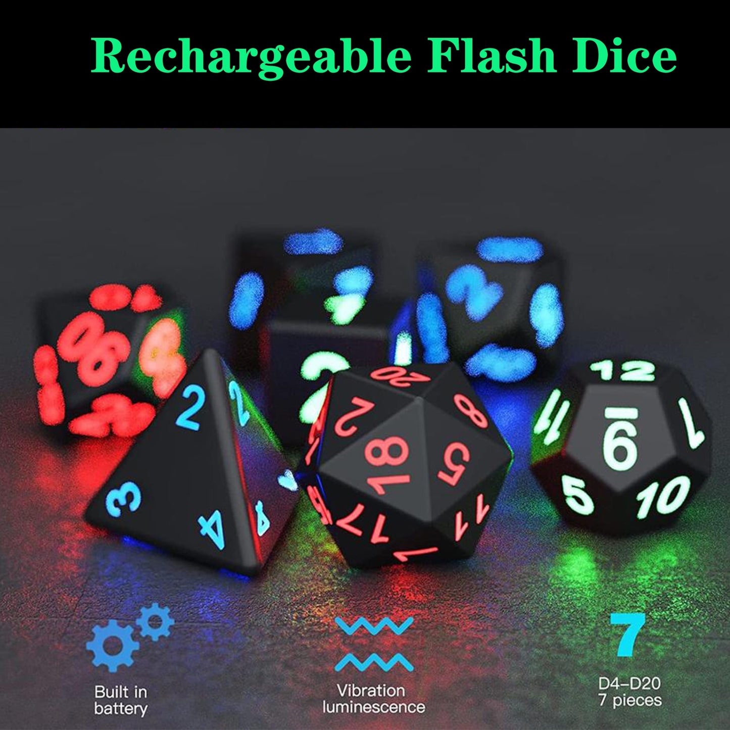 7pcs Light up Polyhedral Dice Set/w Charging Box