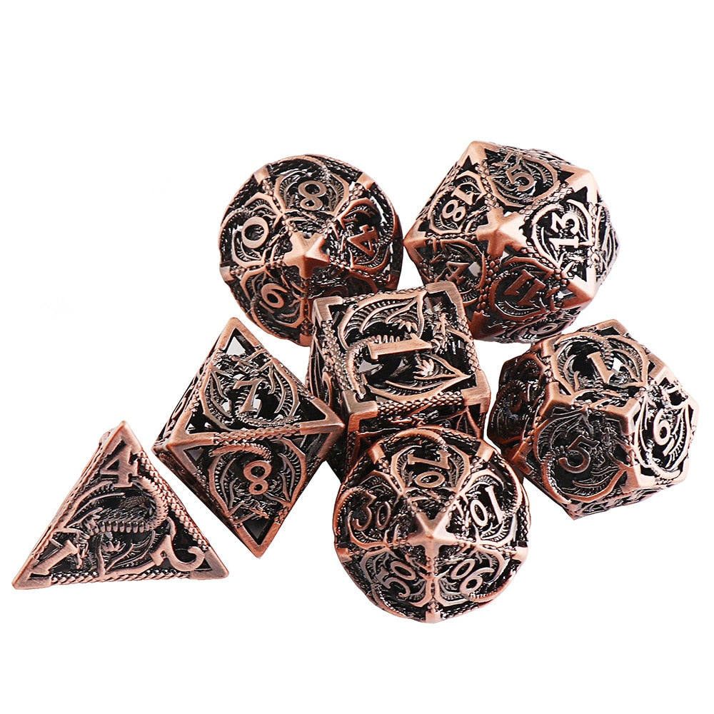 Hollow Metal Dragon 7pc Polyhedral Dice Set