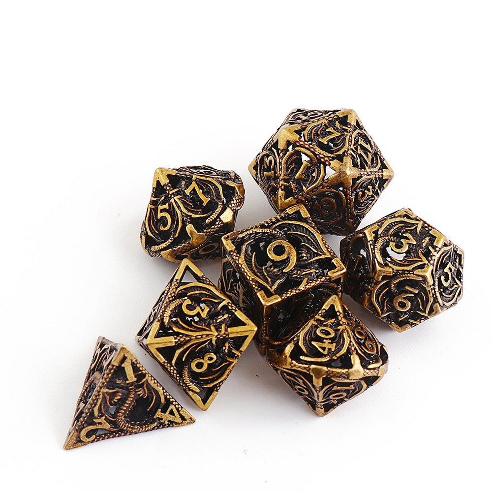 Hollow Metal Dragon 7pc Polyhedral Dice Set