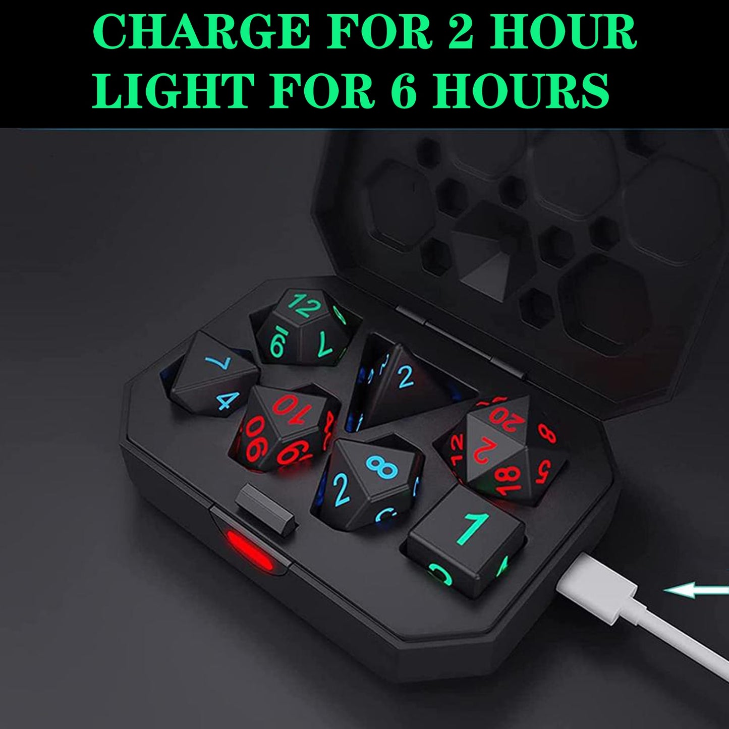 7pcs Light up Polyhedral Dice Set/w Charging Box