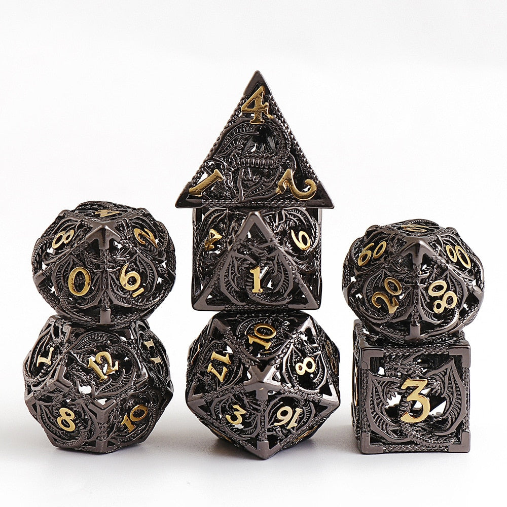 Hollow Metal Dragon 7pc Polyhedral Dice Set