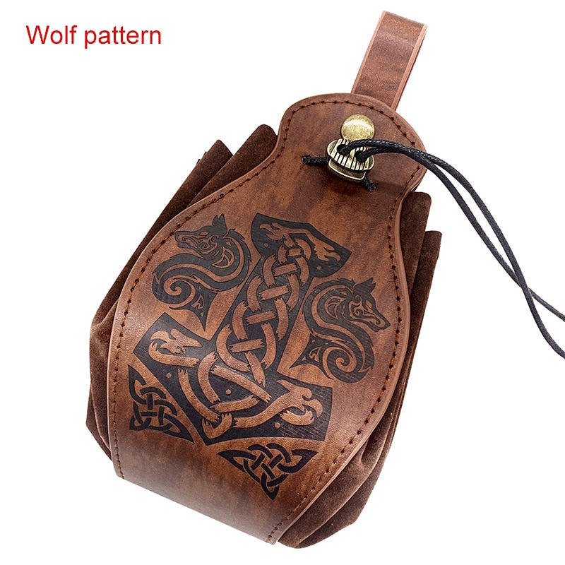 Artificial Leather Dice Bag Tray Design Viking Style Vintage Medieval Drawstring Pouch For D&amp;D Role Playing RPG Game Coin Purse